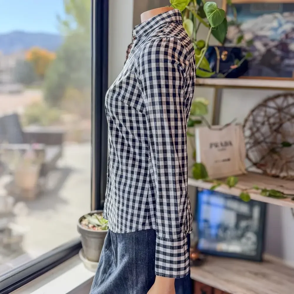 Banana Republic Black & White Gingham Riley Tailored Fit Button Up Top-Women's 0 - Picture 4 of 12